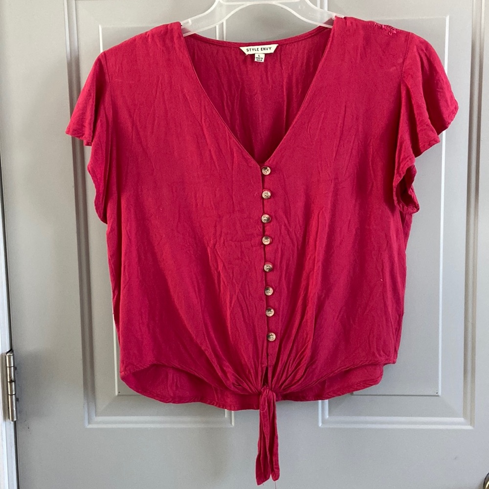 Pink Tie Front Top